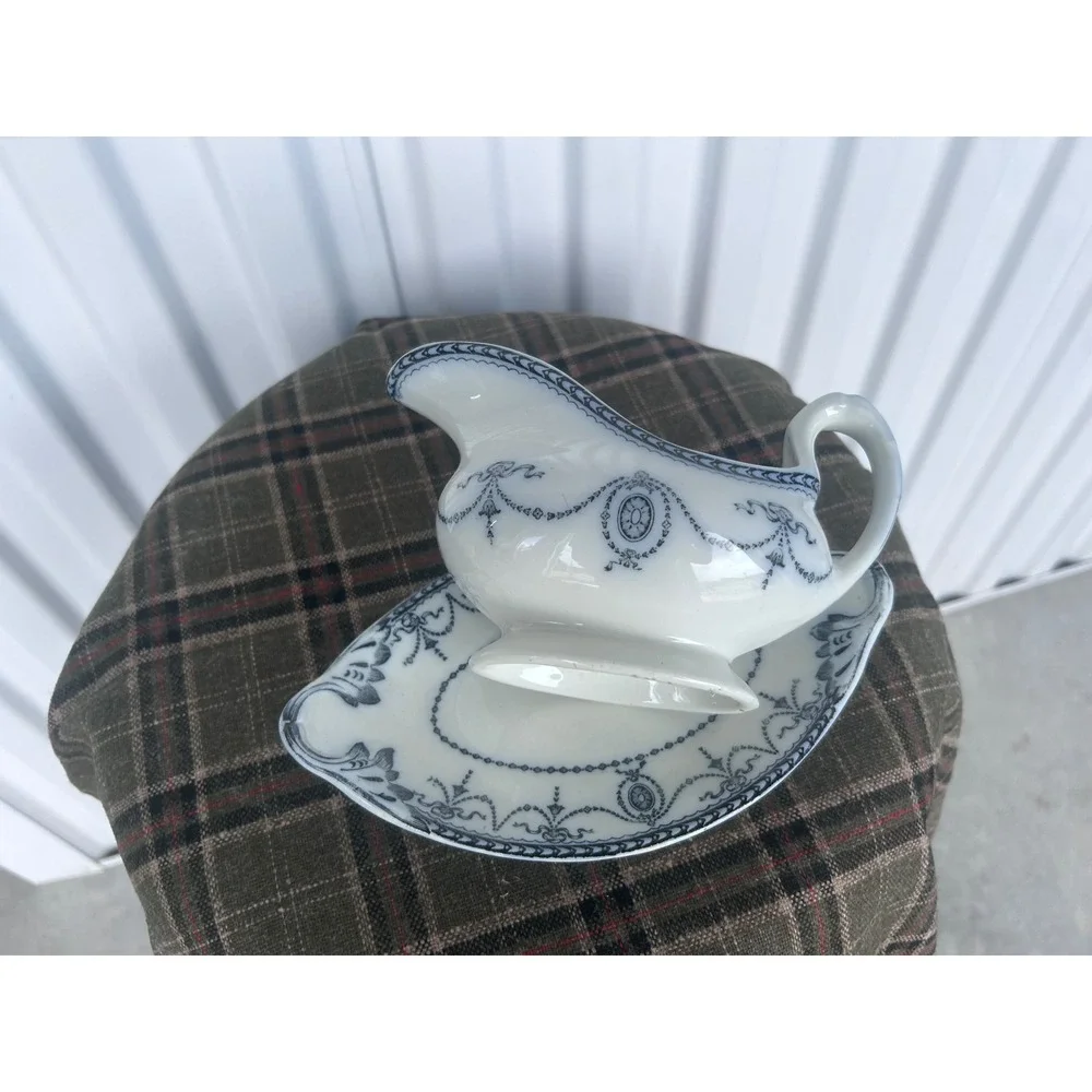 Flow Blue Wood & Sons Adams Gravy Boat and Underplate